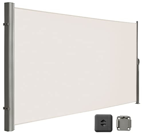 LARMNEE Alu-Seitenmarkise, ausziehbar, 190 x 450 cm, Sichtschutz, Sonnenschutz, Blickdicht, Seitenrollo, für Balkon, Terrasse, Garten, Beige EBE1945BP02