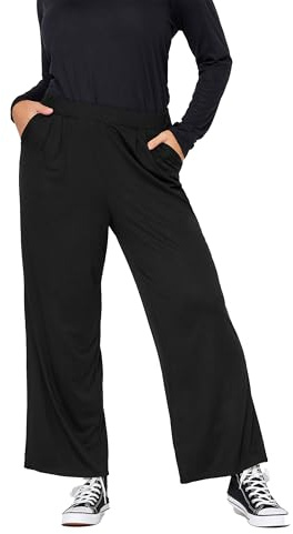 Yours Curve Pleated Wide Leg Stretch Trousers - Women's - Plus Size Curve Black