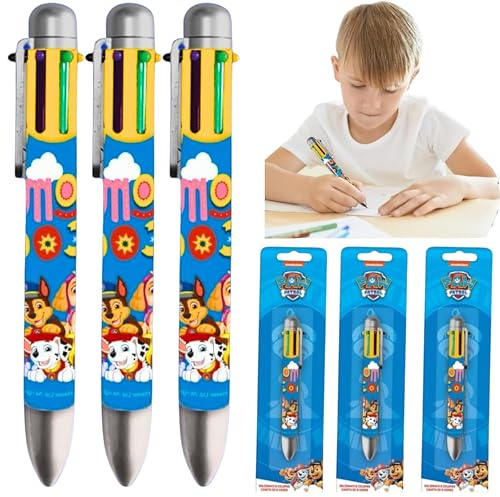 HOVUK® Paw Patrol-penna med 6 färger, flera karaktärer fin skolpenna, flerfärgad penna för barn storlek – 14 cm.