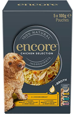 Encore 100% Natural Wet Dog Food, Chicken with Fish Selection in Broth 100g Pouch (Pack of 5x100g)