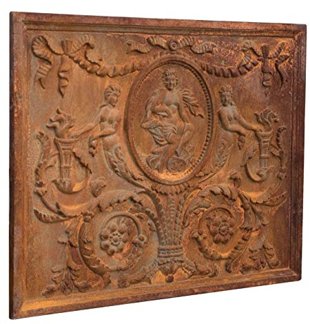 Biscottini Plaque Fonte décorée en Relief | Pare-étincelles, Couvre-cheminée 81 x 2 x 65 cm, Rouille au Naturel, 81x2x65 cm