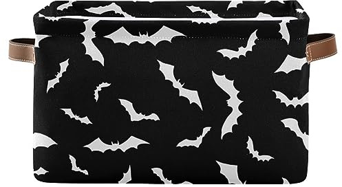 Halloween Black Bat Storage Basket Fabric Kitchen Baskets Spooky Happy Halloween Open Home Storage Bins Boxes Foldable Organizer Bag for Baby Cloth Pet Toy Book Shelf Closet Baskets 16×12×8 Inches