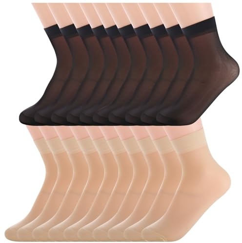 MUNSKT 20 pares de calcetines de tobillo transparentes de nylon, calcetines pop sedosos y transpirables, medias cortas de vestir transparentes para mujer y niña