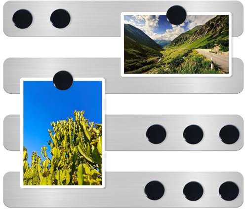 DUJEQM Magnettafel Memotafel, 30.77x3.77cm Magnetstreifen Selbstklebend Pinnwand Magnetisch Magnetleiste Magnetwand, Edelstahl Memoboard Magnetboard mit 10 Schwarz Magnete für Büro Dokumente, 4 Stück