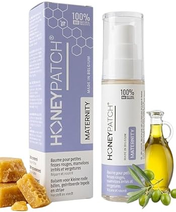 HONEY PATCH - Baume allaitement comestible pour maman et bébé - Crevasses, mamelons irrités et vergetures - Cire d'abeille médicale et huile d'olive bio - Stérilisé et comestible - 30ml