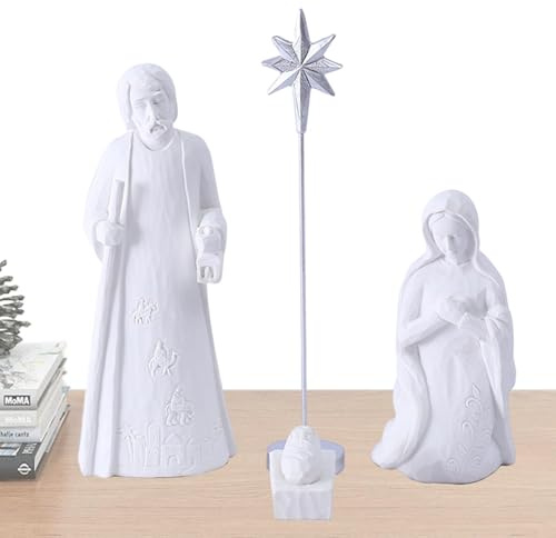 Juego de belén blanco | Juego de belén de Navidad - Elegantes adornos de Navidad blancos para familiares, amigos, colegas, Navidad, cumpleaños