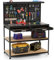 COSTWAY 121x61x156cm Workbench with Pegboard, Metal Garage Work Bench with 2 Drawers & 24 Hanging Accessories, 435kg Capacity Heavy Duty Tool Storage Workstation for Workshop Warehouse (Black)