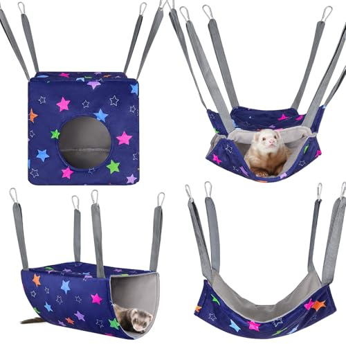 Hedgeink Maison et Hamac pour Hamster 4Pack Accessoires pour Cage de Rat Lit Lavable pour Cochon d'Inde Cachette Douce pour Furet Nid Oscillant pour Petits Animaux Lit pour Chinchilla Phalanger