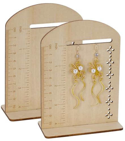 FINGERINSPIRE 2 Stück Ohrring Messständer 5x10.2x14cm Großer Ohrstecker Organizer Rahmen Aus Holz Mit Maßangaben Blanchierter Mandelförmiger Ohrringhalter Zum Messen Und Verkaufen