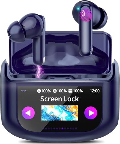 Thunelec Wireless Earbuds, 48H Smart Touch Screen Bluetooth 5.4 Headphones In Ear, ANC/ENC Noise Cancelling Mic Bluetooth Earbuds, 5 EQ Modes, HiFi Stereo Ear Buds, IPX7 Waterproof Earphones Blue