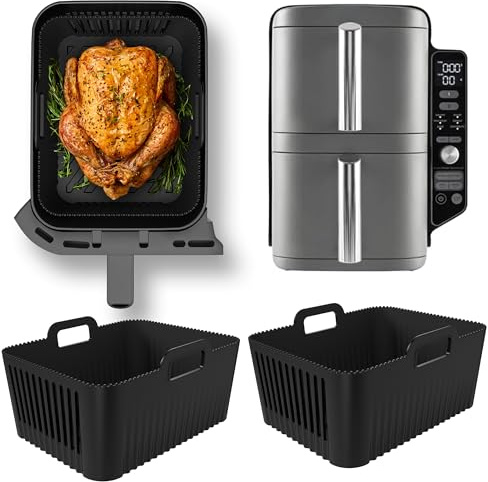 Premium Silicone Liners for Ninja Double Stack XL 9.5L SL400UK | 2.5mm Liner Thickness & 8mm high Lines on Base for Crisp AirFlow |Specially Designed for Ninja Dual Air Fryer 9.5L SL400UK |