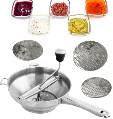 Passaverdure in acciaio inossidabile,passaverdure rotativo,Macinino per alimenti ergonomico con 3 dischi per fresatura in acciaio inossidabile - Tritatutto da cucina rotante con manico tritatutto a m