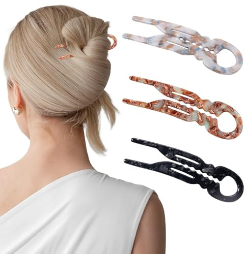 Aribliseza Hairpin, 3 Piece Prestige French Hairpins, 4.38 Lialys Anti-Slip, Suitable for All Hair Types, Curved for Better Fit