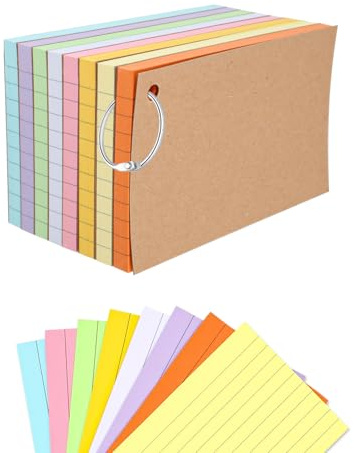400 st indexkort linjerade, 12,5 x 7,6 cm inlärningskort, flashkort, indexkort, ordförråd, moderationskort, flashkort i 8 färger, för inlärning kontor hem ordförråd med lös bladsring