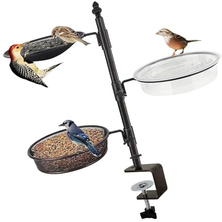 Whoasyst Comedero para pájaros con bandeja giratoria 2/3, solución de alimentación para alimentación de aves silvestres, riego, baño de pájaros, cubierta de observación, comedero para pájaros