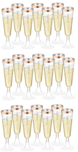 Faroby Flute da champagne in plastica 24 bicchieri da prosecco in plastica da 160 ml con bordo oro rosa, riutilizzabili per feste di matrimonio