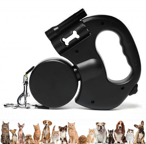 Dubbla infällbara hundkoppel, rullkoppel med LED-ljus, utdragbart dubbelt hundkoppel för 2 hundar, 3 m hundkoppel flexibel, halkfritt handtag snabbbromsknapp för små och medelstora hundar (svart)