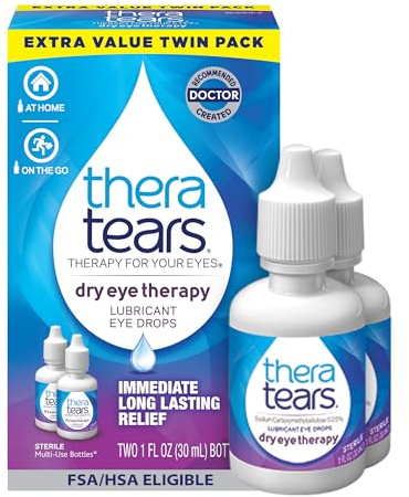 TheraTears Dry Eye Therapy Lubricating Eye Drops for Dry Eyes, 1 Fl Oz Twin Pack, (2 x 30mL Bottles)