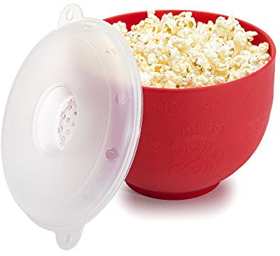 Goodful Silicone Popcorn Popper, Collapsible Hot Air Microwavable Popcorn Maker, Bowl Made without BPA, Red