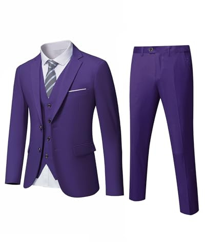 YND Ensemble de costume 3 pièces pour homme, coupe ajustée, 2 boutons, blazer solide, veste, gilet, pantalon et cravate