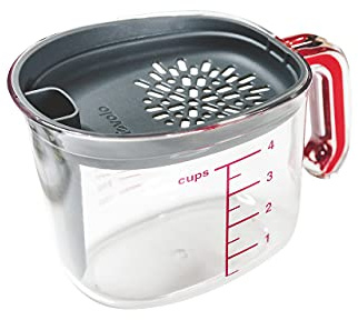 Tovolo Gravy Boat Strainer Fat Seperator Cup Kitchen Gadget for Measuring, Pouring, and Other Food or Meal Prep, 1 EA, Clear/Charcoal/Red