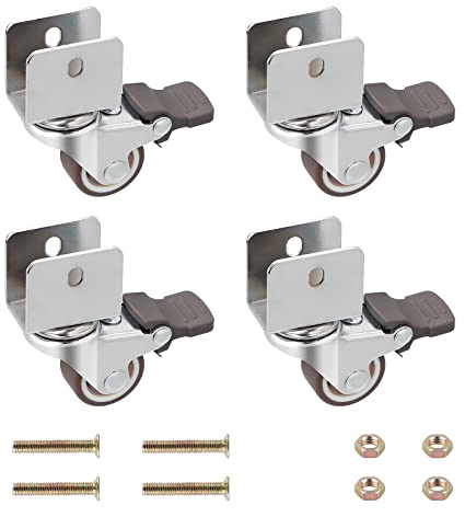 DBREAKS 4 st U-typ möbelhjul Ø 25 mm, plattöppning 17 mm, vridbara hjul för möbler med U-formad hållare, vridbara hjul med broms, transportrullar, svänghjul med skruvar, total lastkapacitet 40 kg