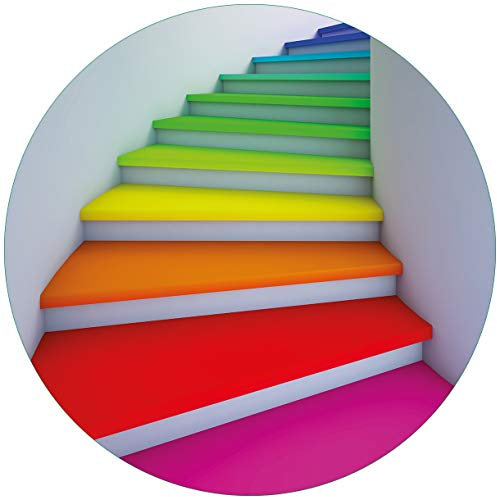 Wallario Glasbild rund Bunte Treppe - Rund, 50 cm Durchmesser Wandbild Glas in Premium-Qualität: Brillante Farben, freischwebende Optik