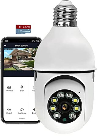 Light Bulb Camera Full HD 1080P Wireless Bulb Webcam,2.4GHz Night Vision,Two Way Audio,Motion Detection and Alarm,Smart Home Camera for Home Baby Pet