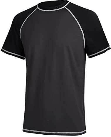 YuKaiChen Maillot de bain à manches courtes pour homme UPF 50+ Protection solaire UV Séchage rapide Pour le surf, la plongée, la pêche, gris charbon, 4XL