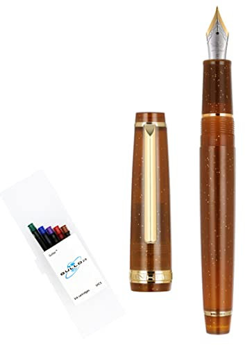 Gullor Transparenter fluoreszierender Füllfederhalter, Kunstharz, mit Konverter, mehrfarbige Tintenpatronen, Geschenkbox, feine Spitze