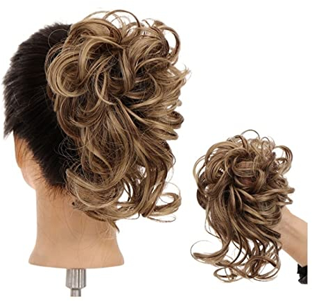 Haarteil Mit Gummiband Verlängerung, lange, unordentliche, lockige Chignon-Haarteile mit elastischem Band, lockiges Haar, synthetischer Haarknoten, Chignon-Haarknoten, Haargummis for Frauen Unordentli