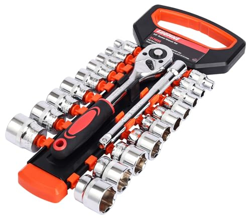 EGOFINE 21pcs 3/8 Inch Ratchet Socket Wrench Set, Drive Socket Set with 19 Sockets, 6-24mm sockets