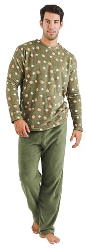 TRAMAS+ Pigiama Invernale da Uomo, Pigiama Coraline con Maniche Lunghe in Pile e Pantaloni Lunghi, Set Pigiama Confortevole e Caldo - M, Tatini Verde