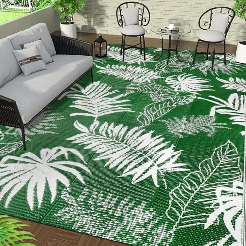 Falflor Grand tapis d'extérieur réversible imperméable en plastique résistant aux UV pour camping-car, terrasse, plage, arrière-cour, 240 x 300 cm (vert)