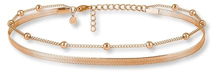 Gd. GOOD.designs EST. 2015 Fußkettchen für Damen I Mehrreihige Fußkette - Verstellbar I Schlangenkette Fußschmuck in Gold - Silber - Rosegold - Schwarz I Wasserfest