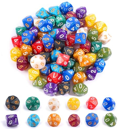 Set di dadi poliedrici, 60 pezzi, in acrilico, D10, per giochi da tavolo D&D/RPG/MTG, gioco di carte, gioco di ruolo per attività di intrattenimento, locali ricreativi (12 colori)