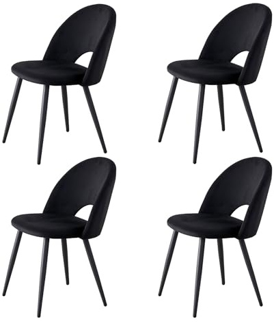 BenyLed Set di 4 Sedie da Pranzo in Velluto Olandese, Sedia da Cucina Imbottita Moderna di Metà Secolo con Gambe in Metallo per il Soggiorno, Sala da Pranzo (Nero)