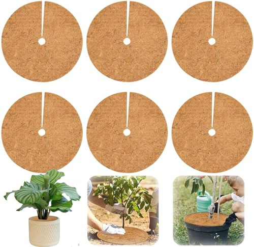 YARUJING 6 Stück Kokos Mulchscheibe Rund Kokosmatte Winterschutz Kokosscheibe Mehrfach Verwendbar Kokos Mulchscheibe Kokos Mulchscheibe Winterschutz Kokosfasermatte Rund Für Kübelpflanzen Blumentopf