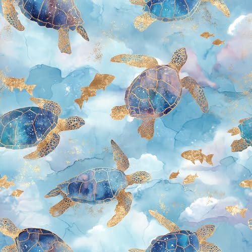Cotevdkot Removable Wallpaper for Kids Room, Light Blue Ocean with Turtle Pattern, Non-Toxic Peel and Stick Mural for Nursery & Playroom, 17.7x118 Inch