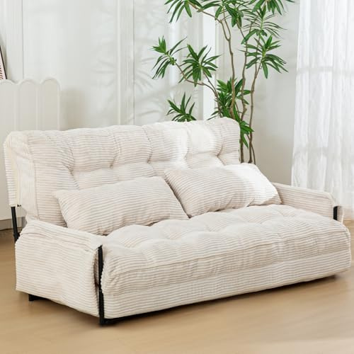 MAXYOYO Sofá Cama Ajustable con 2 Almohadas, Sofá Cama Multifuncional Tipo Puf, Sofá Cama Plegable de 5 Posiciones con Reposabrazos, Asiento Versátil para Leer en el Suelo, Gris Oscuro, Doble