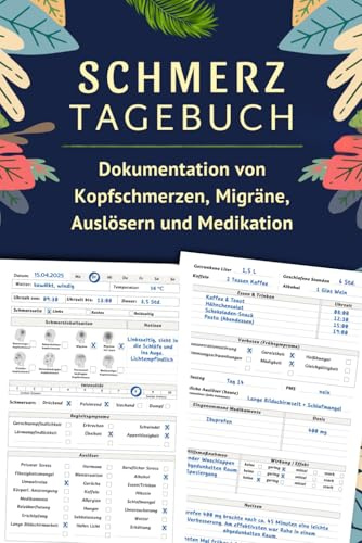 Schmerztagebuch: Kopfschmerztagebuch - Migräne-Tagebuch Dokumentation von Kopfschmerzen, Migräne, Auslösern und Medikation