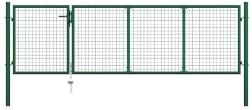 Steel Garden Gate, Green, 350 x 150 cm, Adjustable with Wire Mesh, Fence Gate, Yard Gate, Swing Gate for Garden, Yard, Driveway with Lock and Key, Safety and Durable Barrier
