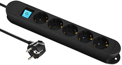 Electraline 62084, Multipresa Professionale da Lavoro 5 prese schuko, 3 metri, 2 magneti per fissare a pareti metalliche, nera