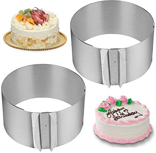 ZEONHEI 2 PCS 6 to 12 Inch Adjustable Stainless Steel Cake Mold Ring Set, Round Cake Mould Cake Mousse Ring Circle Mold DIY Pastry Cooking Supplies for Baking