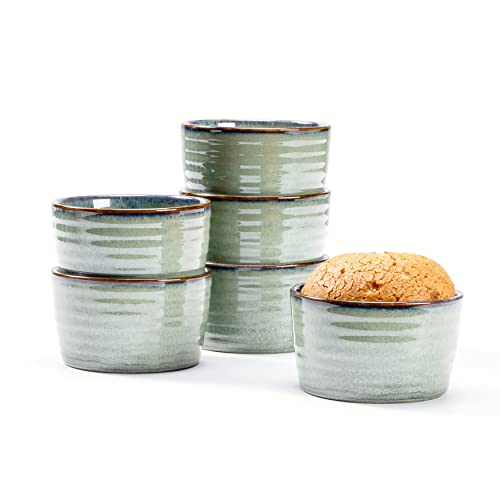 Stampi per Soufflé, Ciotole da Dessert in Ceramica da 6 x 240 ml, Pirottini da Soufflé in Porcellana per Muffin, Cupcake e Budini - Glassa di Reazione, Verde