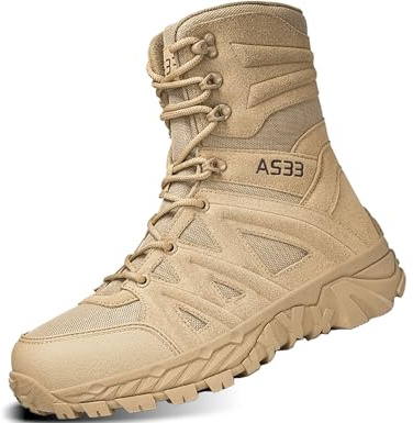 IYVW 8810 A Bottes militaires pour Homme Mid Haute durabilité Lacets Bottes Durable Imperméable Armée Combat Chaussures Respirant Tactique de Randonnée Jaune désert 43 EU