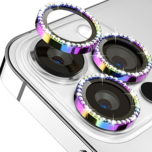 Design for iPhone 14 Pro 6.1/iPhone 14 Pro Max 6.7 Camera Lens Protector Bling,ICARERFAMILY Ultra HD Clear Tempered Glass Diamond Camera Lens Protection Cover, [Case Friendly] Scratch Proof -Colorful
