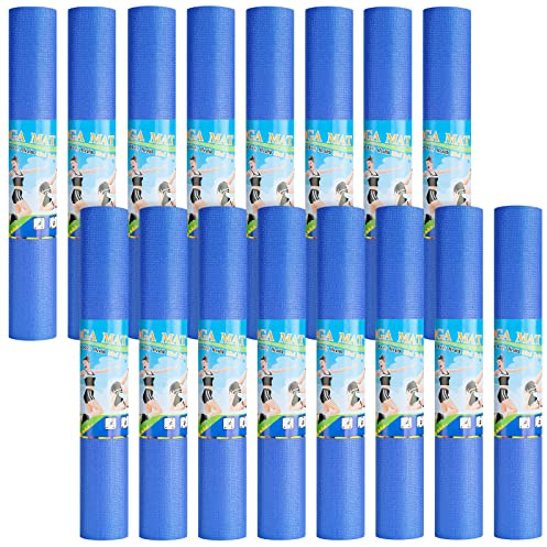 16 Pack 24 Pack 3 mm Thick Yoga Mat Bulk, Non Slip Exercise Workout Fitness Pad for Women Men, Gym Home Yoga Pilates, Easy to Clean, Sturdy PVC (Dark Blue)
