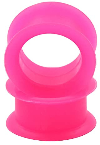 1 PAIR (2pcs) SILICONE EYELET TUNNELS Double Flare Gauges Thin Soft Flexible Flesh Plugs 1040 (4G (5MM), Pink)