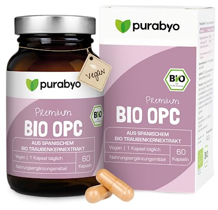 OPC BIO Traubenkernextrakt | im Glas | 300mg OPC/Kapsel (HPLC laborgeprüft) | Bio Anbau in spanischer Weinregion | wasserextrahiert | OHNE Zusätze | vegan, laborgeprüft, in Deutschland hergestellt